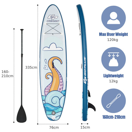 11 ft Inflatable Stand Up Paddle Board Surfboard with Aluminum Paddle Pump-11 ft