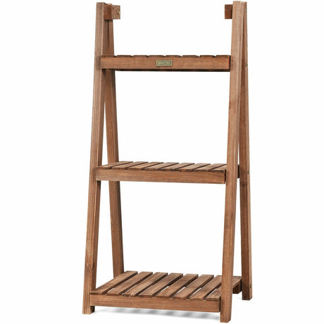 3-Tier Folding Flower Stand Rack Wood Plant Storage Display Shelf