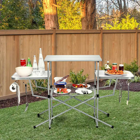 Folding Camping Table with Storage Lower Shelf & Hook & Carry Bag