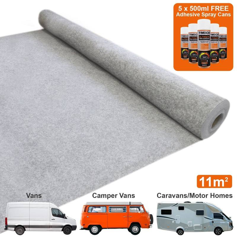 Van Carpet Lining / Silver Grey & 5 Adhesive Cans