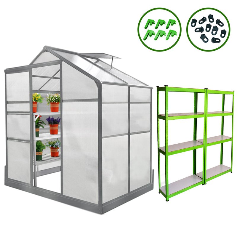 Greenhouse 6ft x 10ft (Green) With Base & Racking