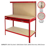 Workbench With Pegboard And Drawer In Red