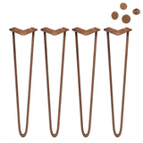 4 x 28" Hairpin Legs - 2 Prong - 12mm - Antique Copper