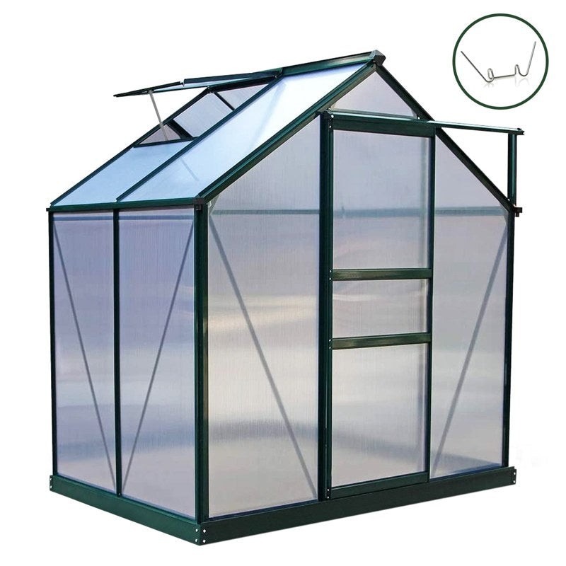 Greenhouse Polycarbonate 6ft x 4ft With Base (Green)