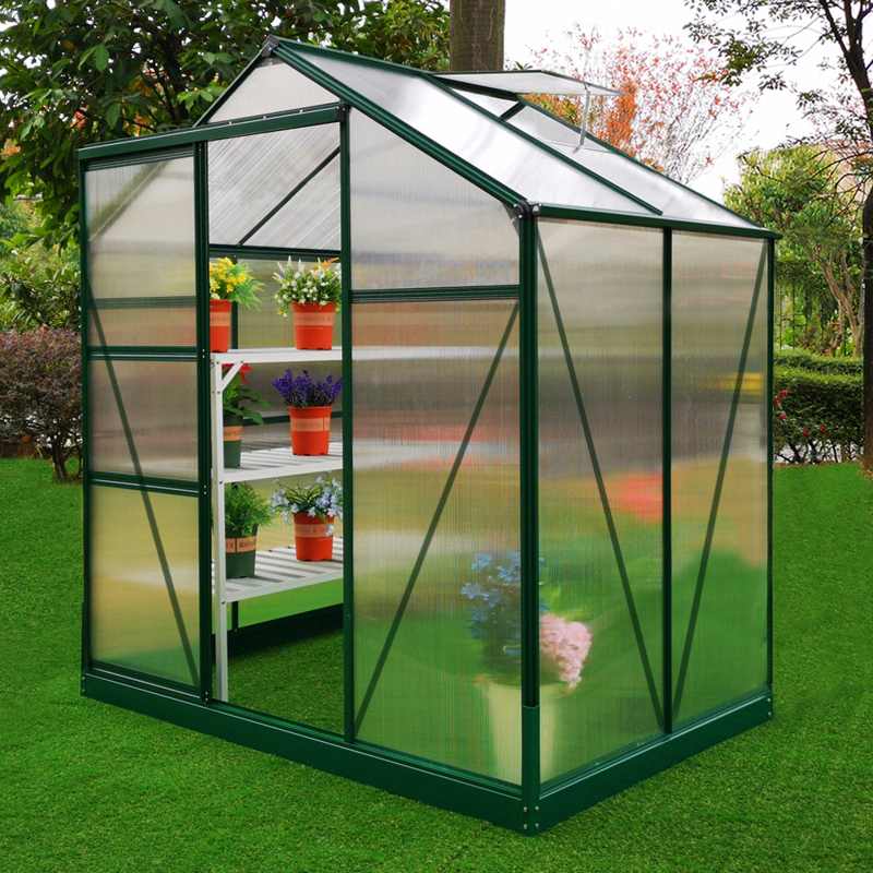 Greenhouse Polycarbonate 6ft x 4ft With Base (Green)