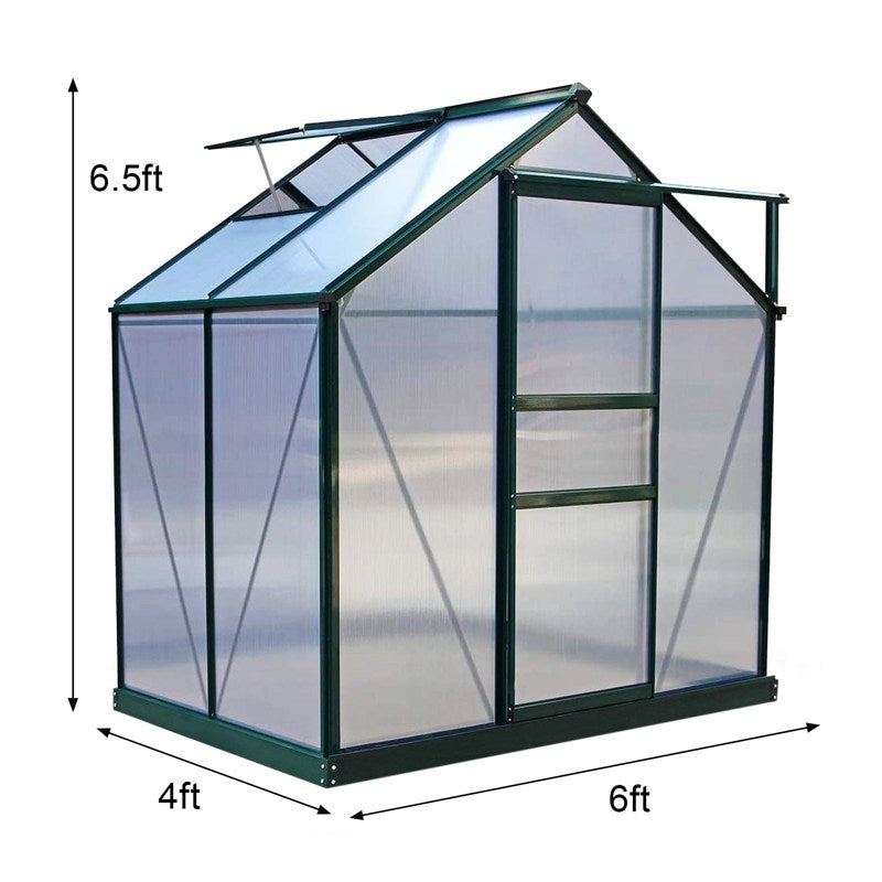 Greenhouse Polycarbonate 6ft x 4ft With Base (Green)