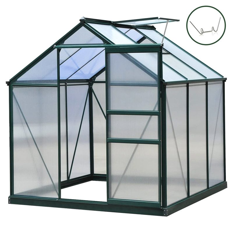 Greenhouse Polycarbonate 6ft x 6ft With Base (Green)