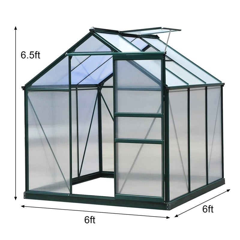 Greenhouse Polycarbonate 6ft x 6ft With Base (Green)