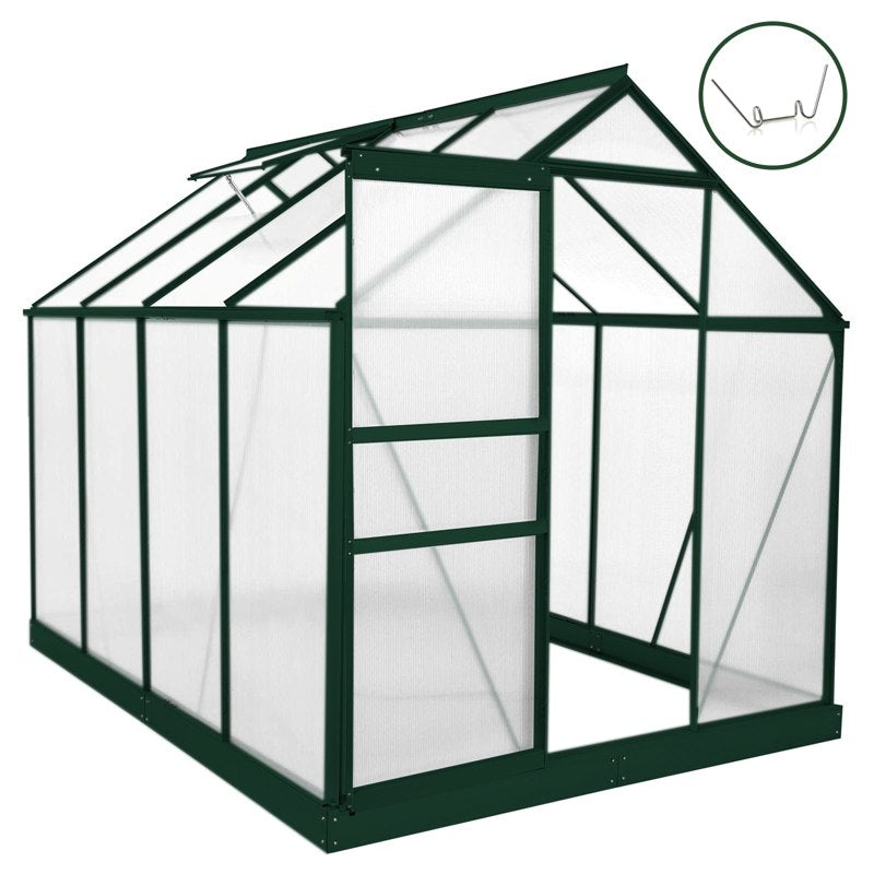 Greenhouse Polycarbonate 6ft x 8ft With Base (Green)