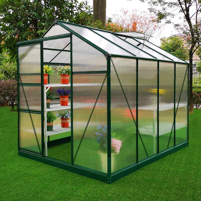 Greenhouse Polycarbonate 6ft x 8ft With Base (Green)