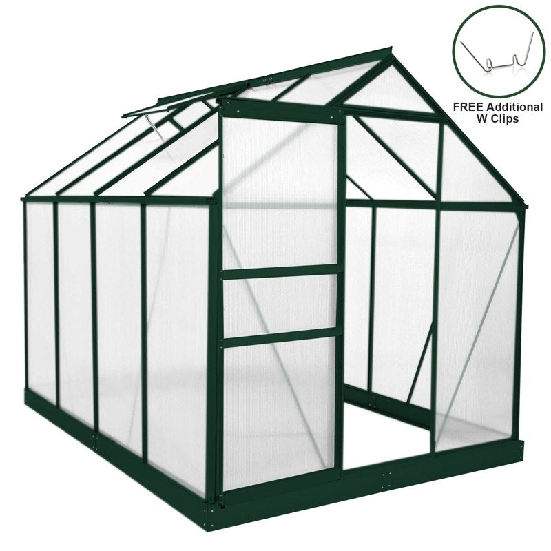 Greenhouse Polycarbonate 6ft x 8ft With Base (Green)