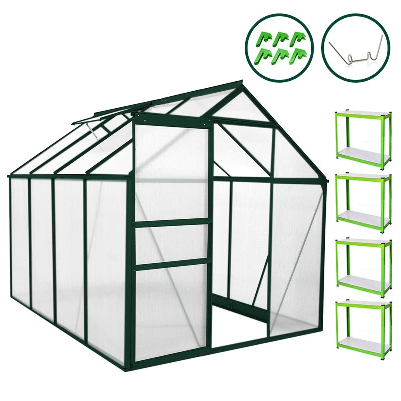 Greenhouse 6ft x 8ft (Green) & Racking