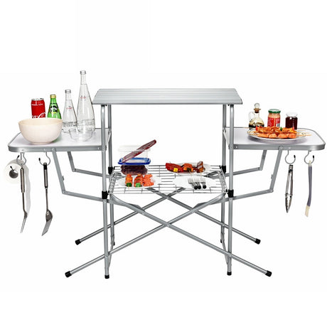 Folding Camping Table with Storage Lower Shelf & Hook & Carry Bag