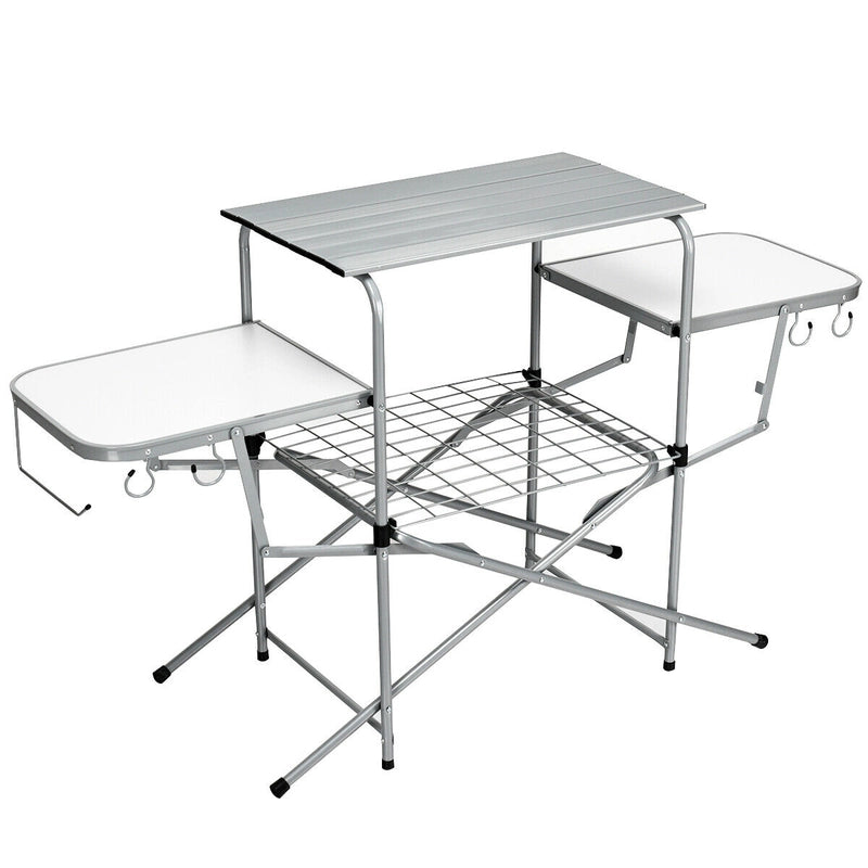 Folding Camping Table with Storage Lower Shelf & Hook & Carry Bag
