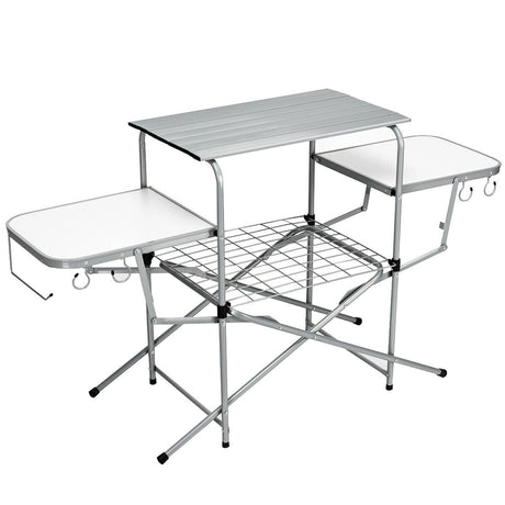 Folding Camping Table with Storage Lower Shelf & Hook & Carry Bag