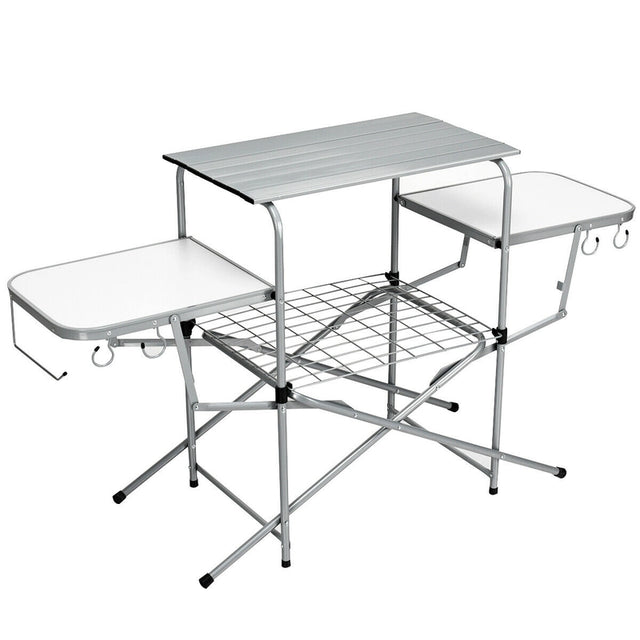 Folding Camping Table with Storage Lower Shelf & Hook & Carry Bag