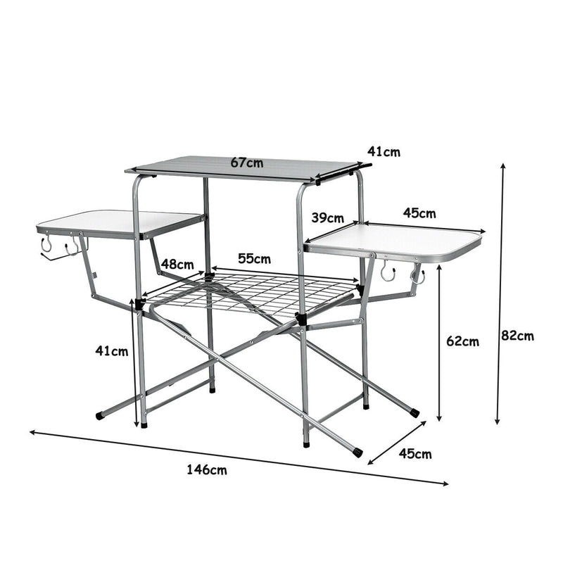 Folding Camping Table with Storage Lower Shelf & Hook & Carry Bag