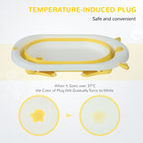 HOMCOM Foldable Baby Bathtub Set, Collapsible Bath Tub with Thermostatic Water Plug, Non-Slip Support, Cushion Pad, Drain Plugs, for Newborn to 3 Years - Yellow