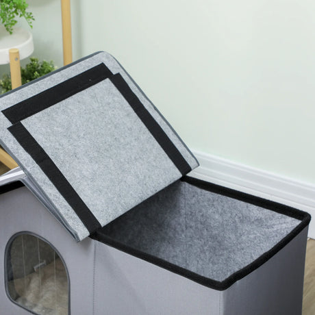 PawHut Outdoor Cat House, Weatherproof Feral Cat Cave with Elevated Base and Cushion for Winter, Grey
