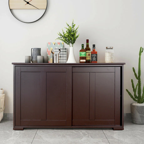 Freestanding Storage Cabinet with Sliding Door for Kitchen-Brown