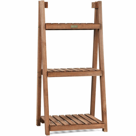 3-Tier Folding Flower Stand Rack Wood Plant Storage Display Shelf