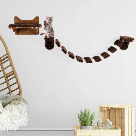 Wall-Mounted Cat Climbing Frame with Ladder Walkway for Indoor Cat