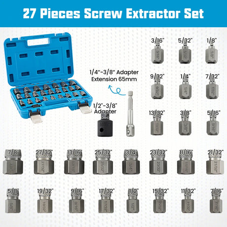 27-piece screw extractor set with box professional left-hand extractor set bolt extractor set blue