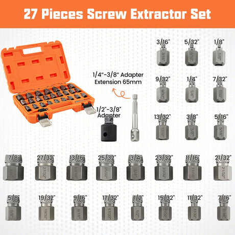 27-piece screw extractor set with box professional left-hand extractor set bolt extractor set orange