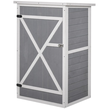 Outsunny Garden Shed Wooden Garden Storage Shed Fir Wood Tool Cabinet Organiser with Shelves 75L x 56W x115Hcm Grey