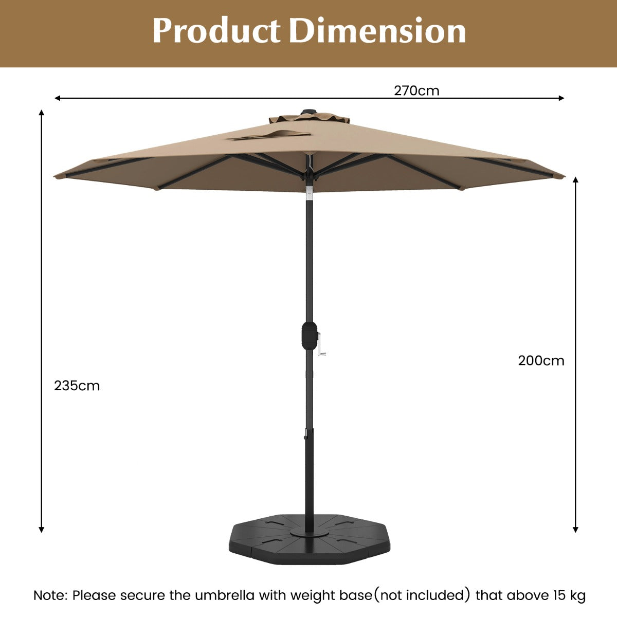 Garden parasol cantilever parasol with crank 2.7 m-brown