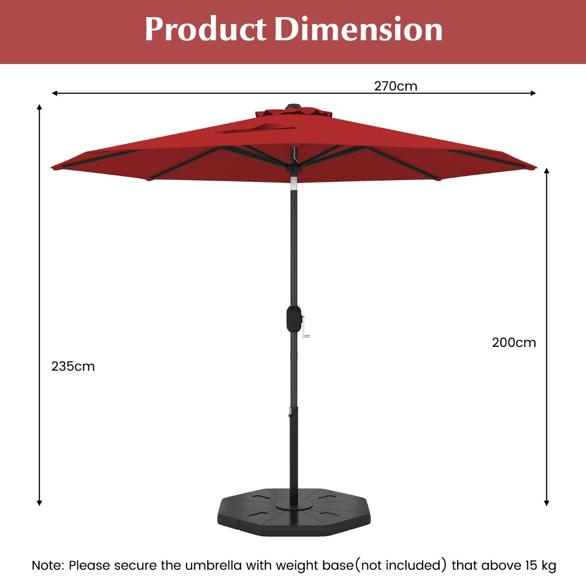 Garden parasol cantilever parasol with crank 2.7 m red