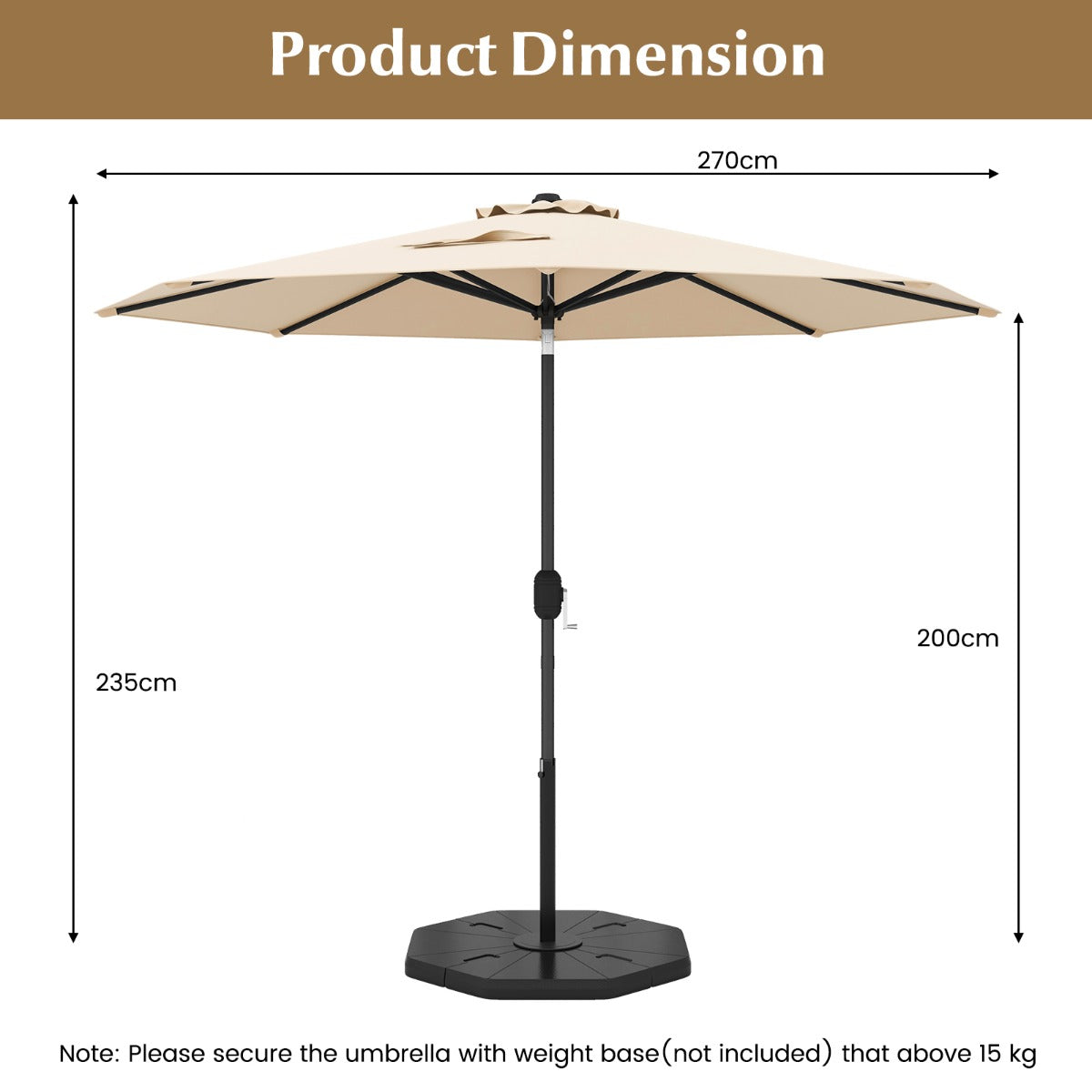 Garden parasol cantilever parasol with crank 2.7 m beige