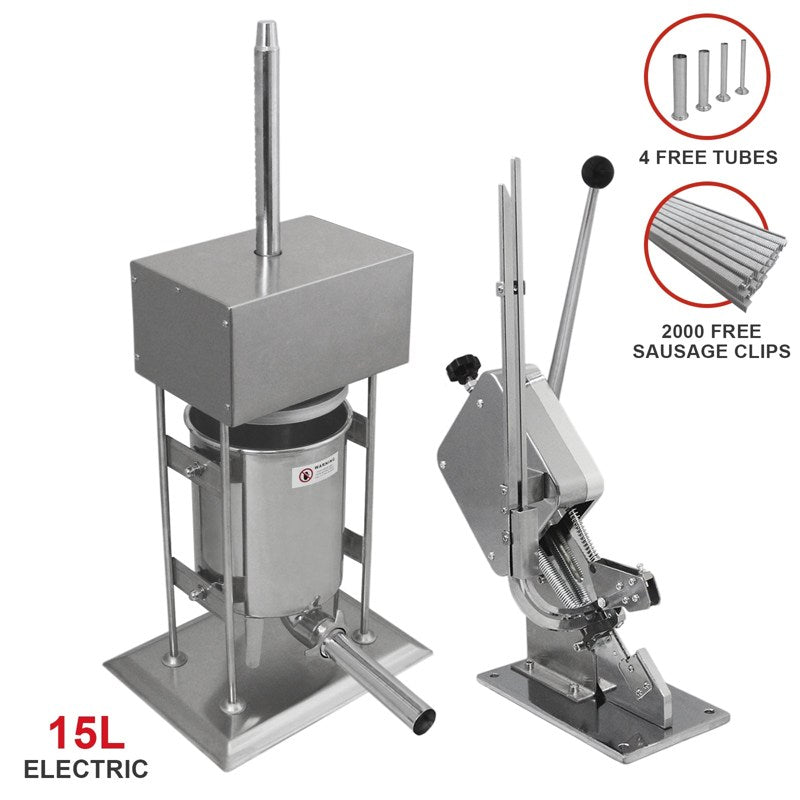 15L Electric Sausage Stuffer & Clipper Bundle