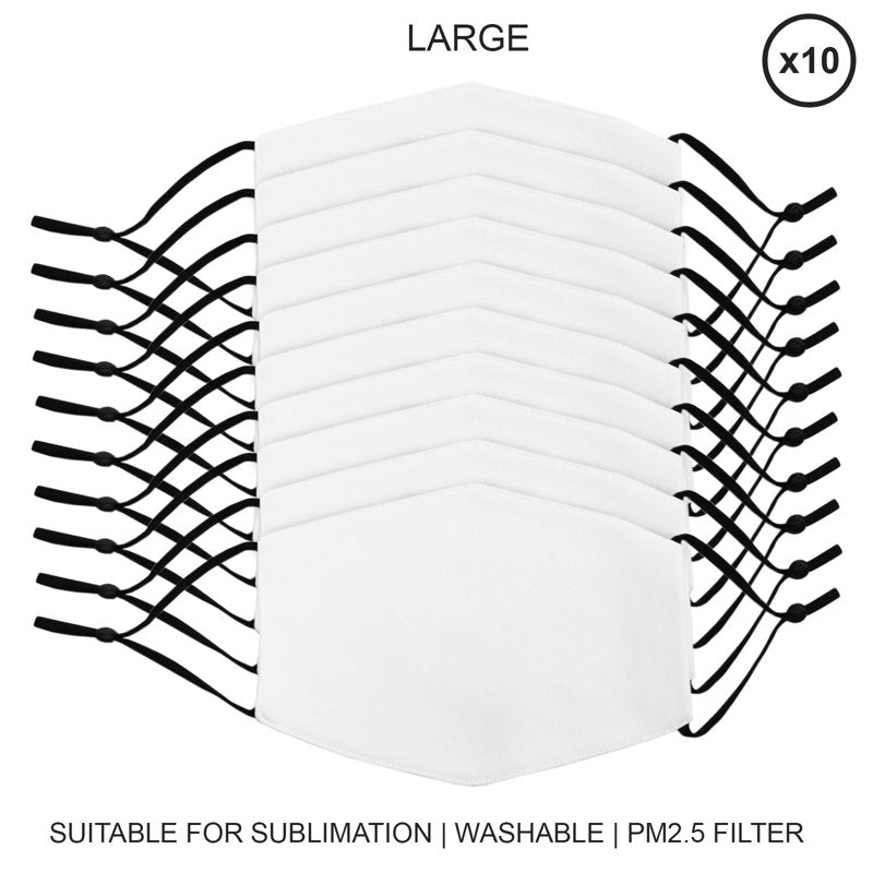 Large Face Masks Sublimation Blanks / 10 Pack