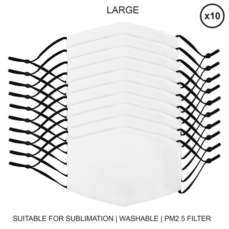 Large Face Masks Sublimation Blanks / 10 Pack