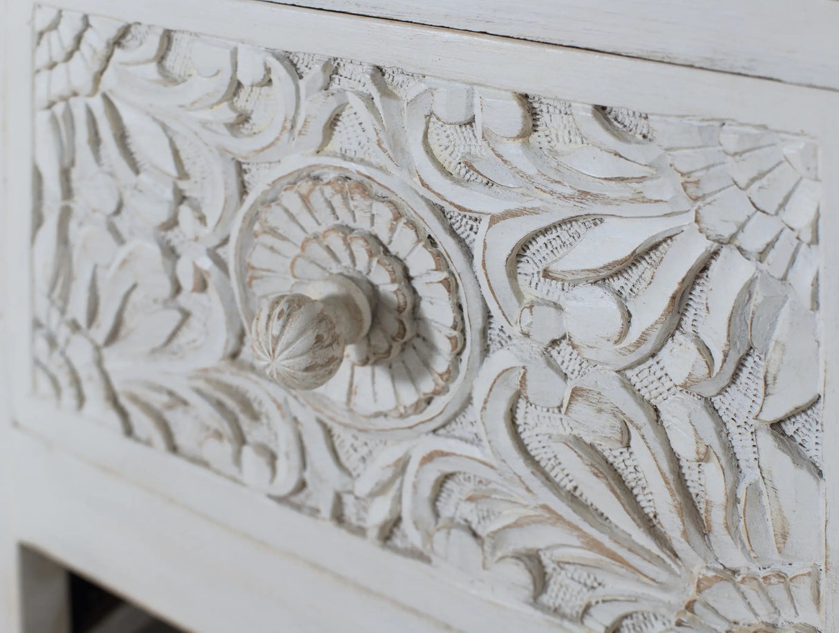 Giner and Colomer  Two-Drawer Bedside Table In Mango Wood With Hand-Carved Accents