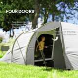 Outsunny Four-Man Tunnel Tent, with Two Bedrooms and Living Room - Grey/Yellow