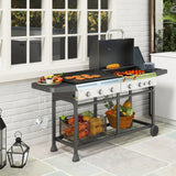 Outsunny Deluxe Duo Gas BBQ, with Grill, Plancha and Side Burner - Black