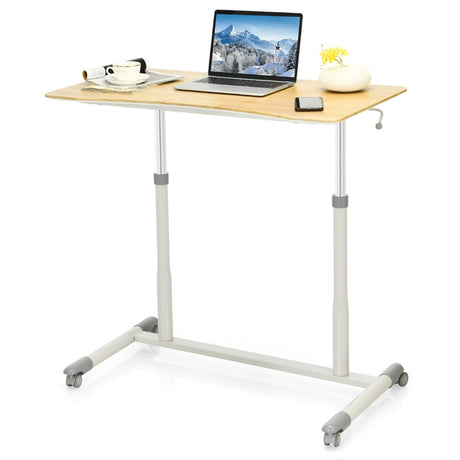 Mobile Height Adjustable Sit to Stand Up Computer Desk with Lockable Wheels