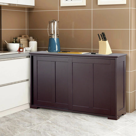 Freestanding Storage Cabinet with Sliding Door for Kitchen-Brown