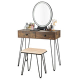 Dressing Table with Vanity Mirror and Stool-Natural