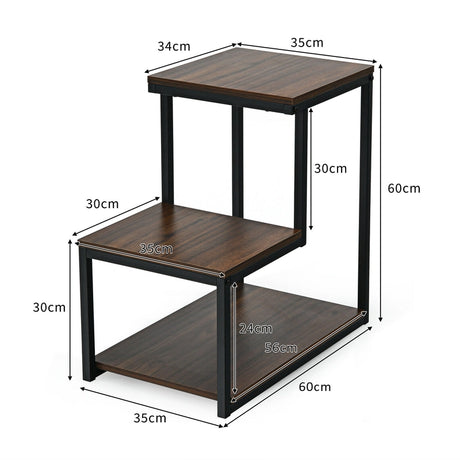 3-Tier Sofa Side Table Night Stand-Brown
