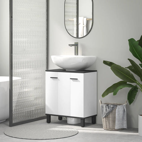 HOMCOM Modern Under-Sink Bathroom Cabinet - High Gloss White