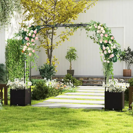 6.6 Feet Arch Arbor Trellis with 2 Planter Boxes & Detachable PE-Coated Metal Tubes-Black