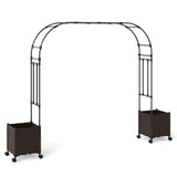 6.6 Feet Arch Arbor Trellis with 2 Planter Boxes & Detachable PE-Coated Metal Tubes-Black