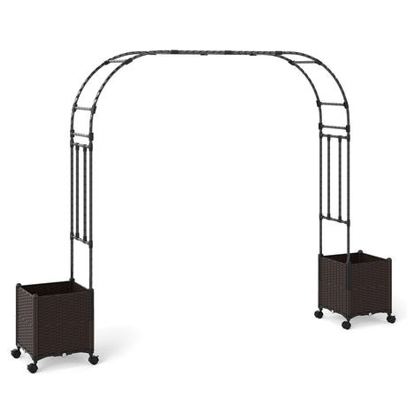 6.6 Feet Arch Arbor Trellis with 2 Planter Boxes & Detachable PE-Coated Metal Tubes-Black