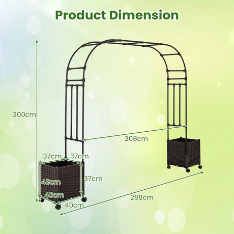 6.6 Feet Arch Arbor Trellis with 2 Planter Boxes & Detachable PE-Coated Metal Tubes-Black