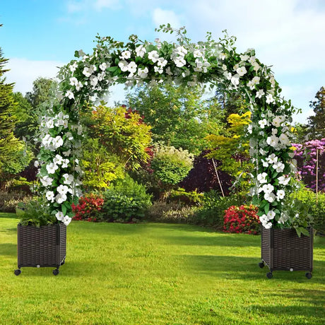 6.6 Feet Arch Arbor Trellis with 2 Planter Boxes & Detachable PE-Coated Metal Tubes-Black