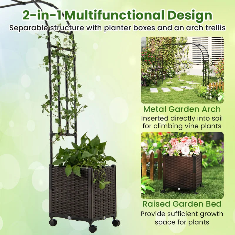 6.6 Feet Arch Arbor Trellis with 2 Planter Boxes & Detachable PE-Coated Metal Tubes-Black