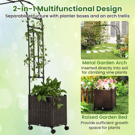 6.6 Feet Arch Arbor Trellis with 2 Planter Boxes & Detachable PE-Coated Metal Tubes-Black